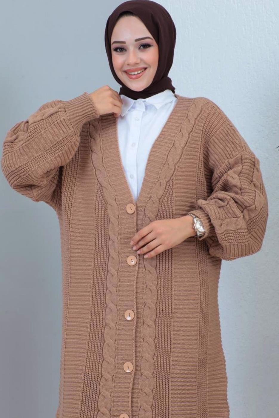 Vêtements hijab BRUN CARDIGAN LONG EN TRICOT T 0763