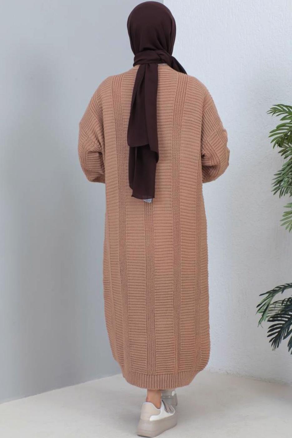 Vêtements hijab BRUN CARDIGAN LONG EN TRICOT T 0763