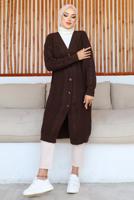 Tesettür giyim KAHVE UZUN TRİKO HIRKA T 0763