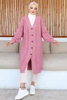 Tesettür giyim PEMBE UZUN TRİKO HIRKA T 0763