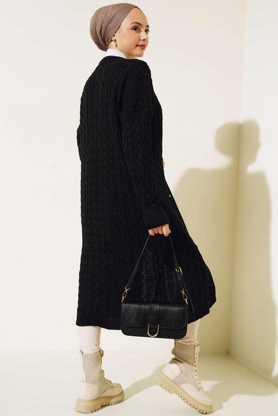 Tesettür giyim SİYAH TRİKO HIRKA T 0773