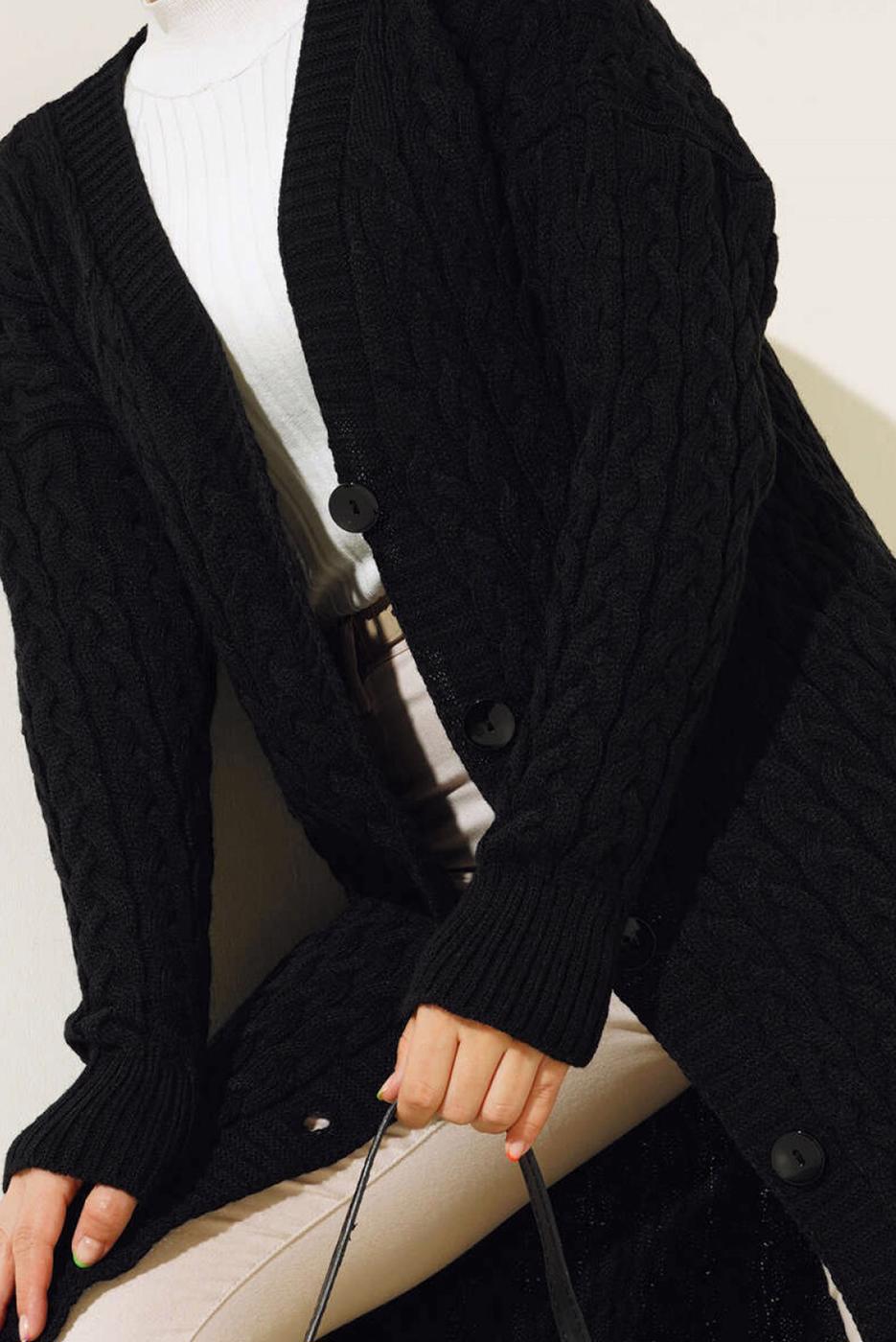 Tesettür giyim SİYAH TRİKO HIRKA T 0773