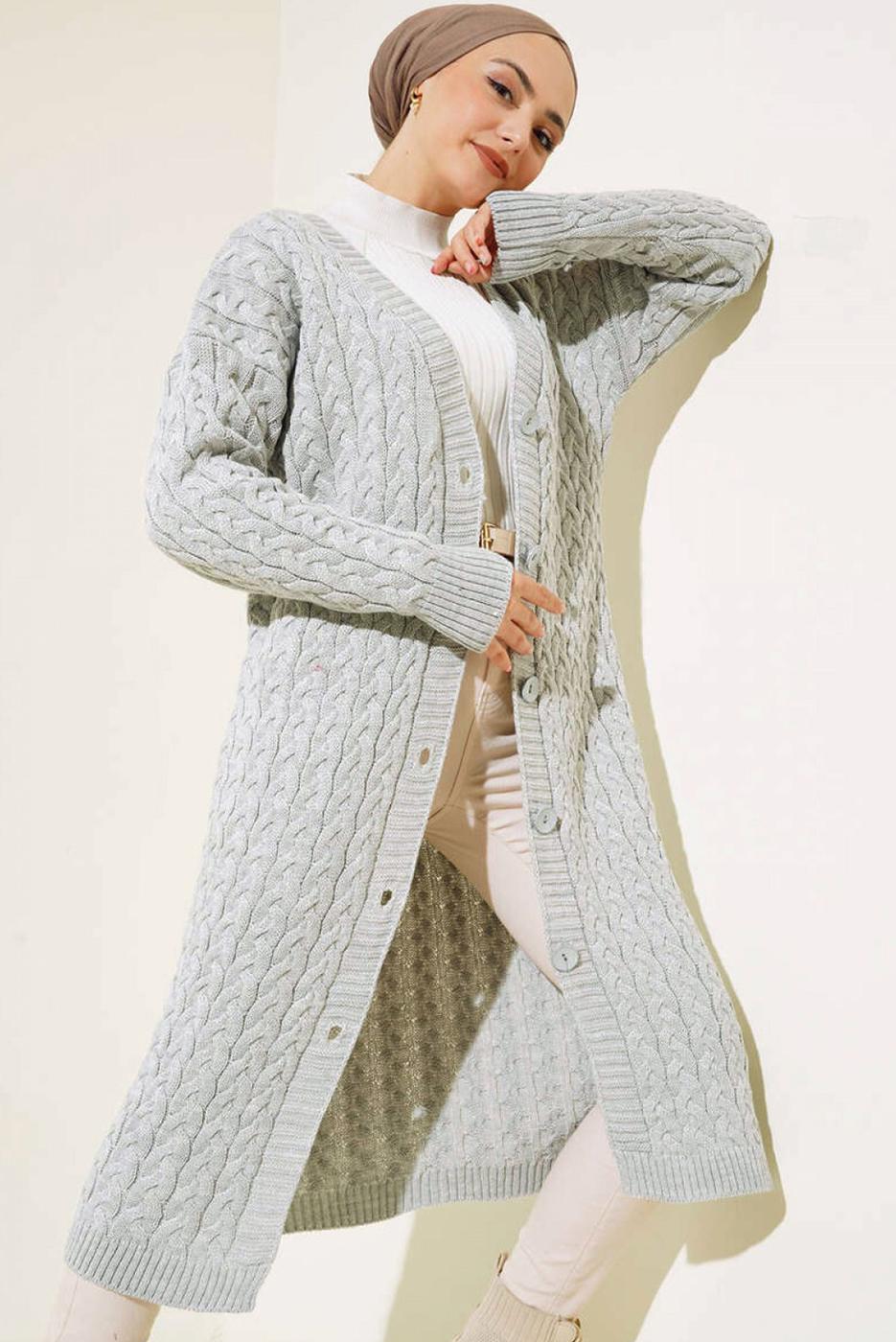 Tesettür giyim GRİ TRİKO HIRKA T 0773