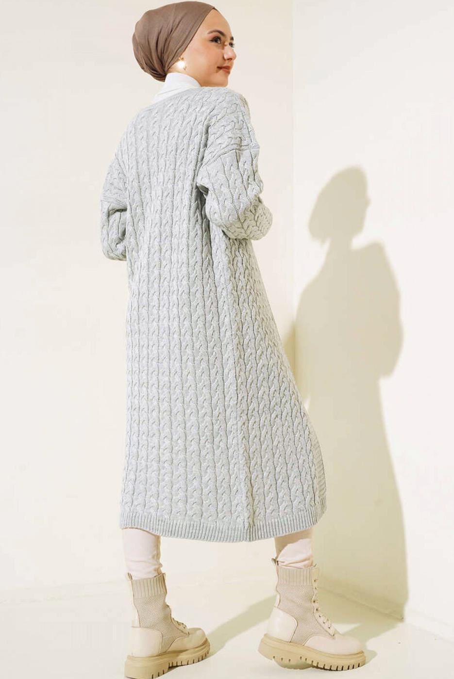 Tesettür giyim GRİ TRİKO HIRKA T 0773