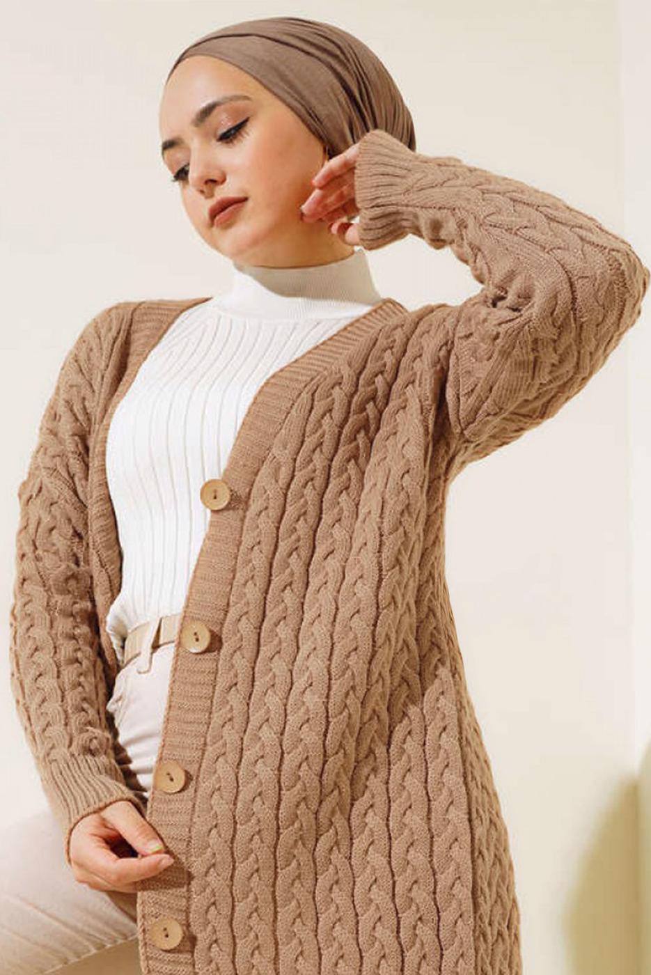 Tesettür giyim KAHVE TRİKO HIRKA T 0773