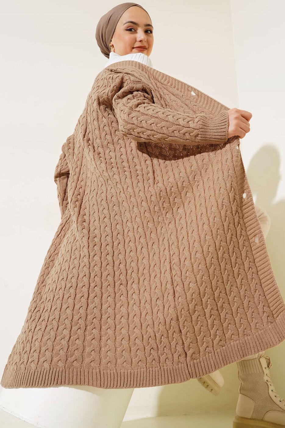 Tesettür giyim KAHVE TRİKO HIRKA T 0773