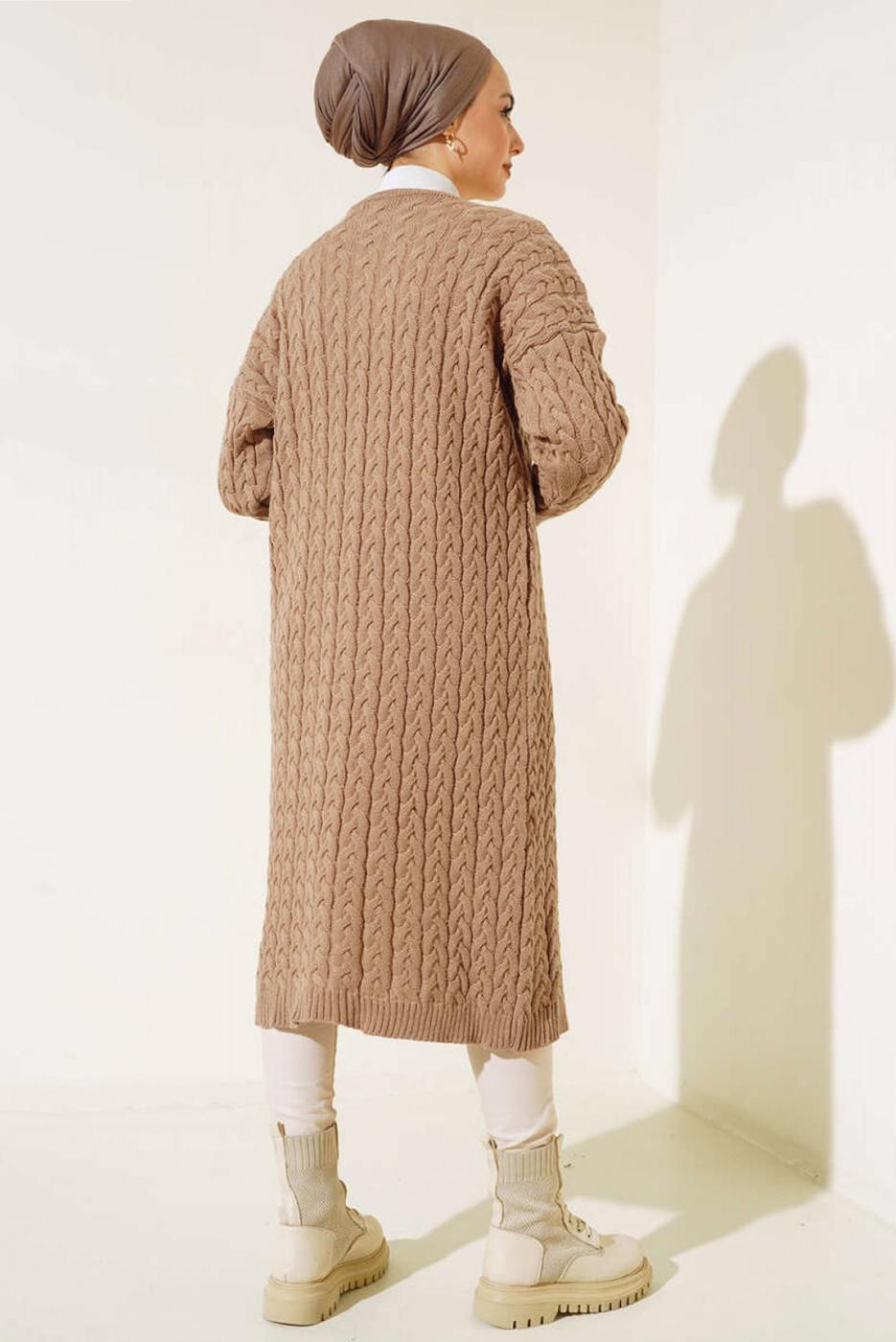 Tesettür giyim KAHVE TRİKO HIRKA T 0773