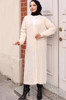 Tesettür giyim EKRU TRİKO HIRKA T 0773