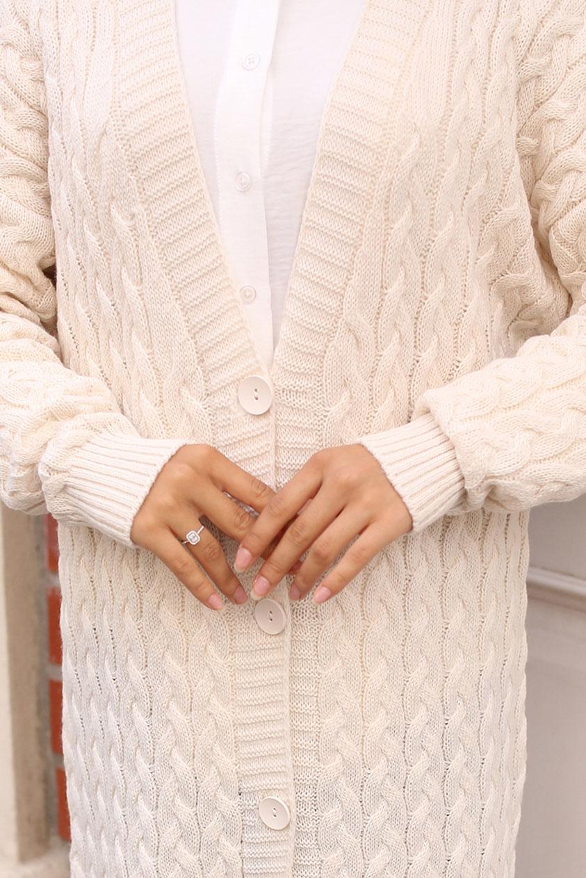 Tesettür giyim EKRU TRİKO HIRKA T 0773