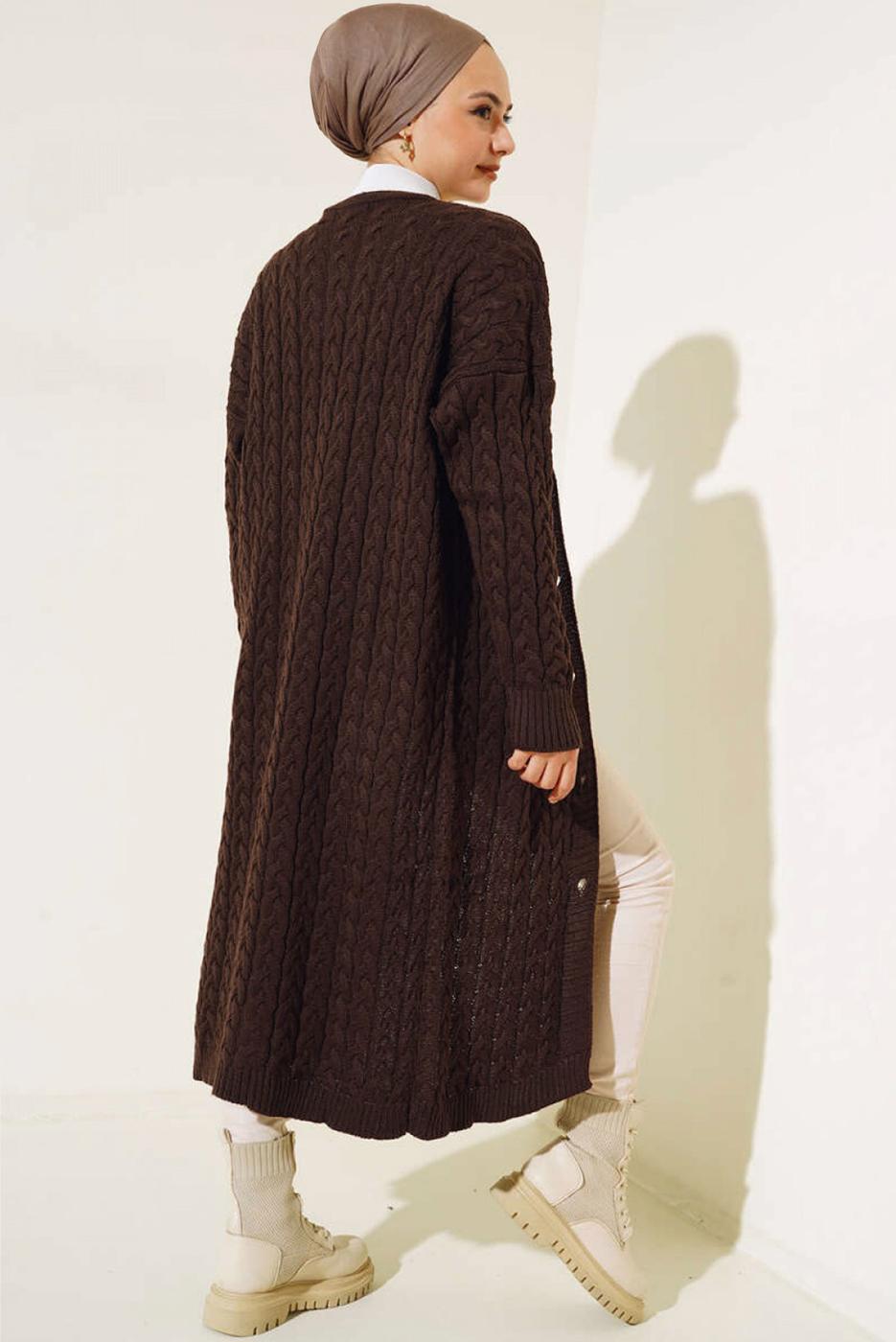 Tesettür giyim KAHVE TRİKO HIRKA T 0773