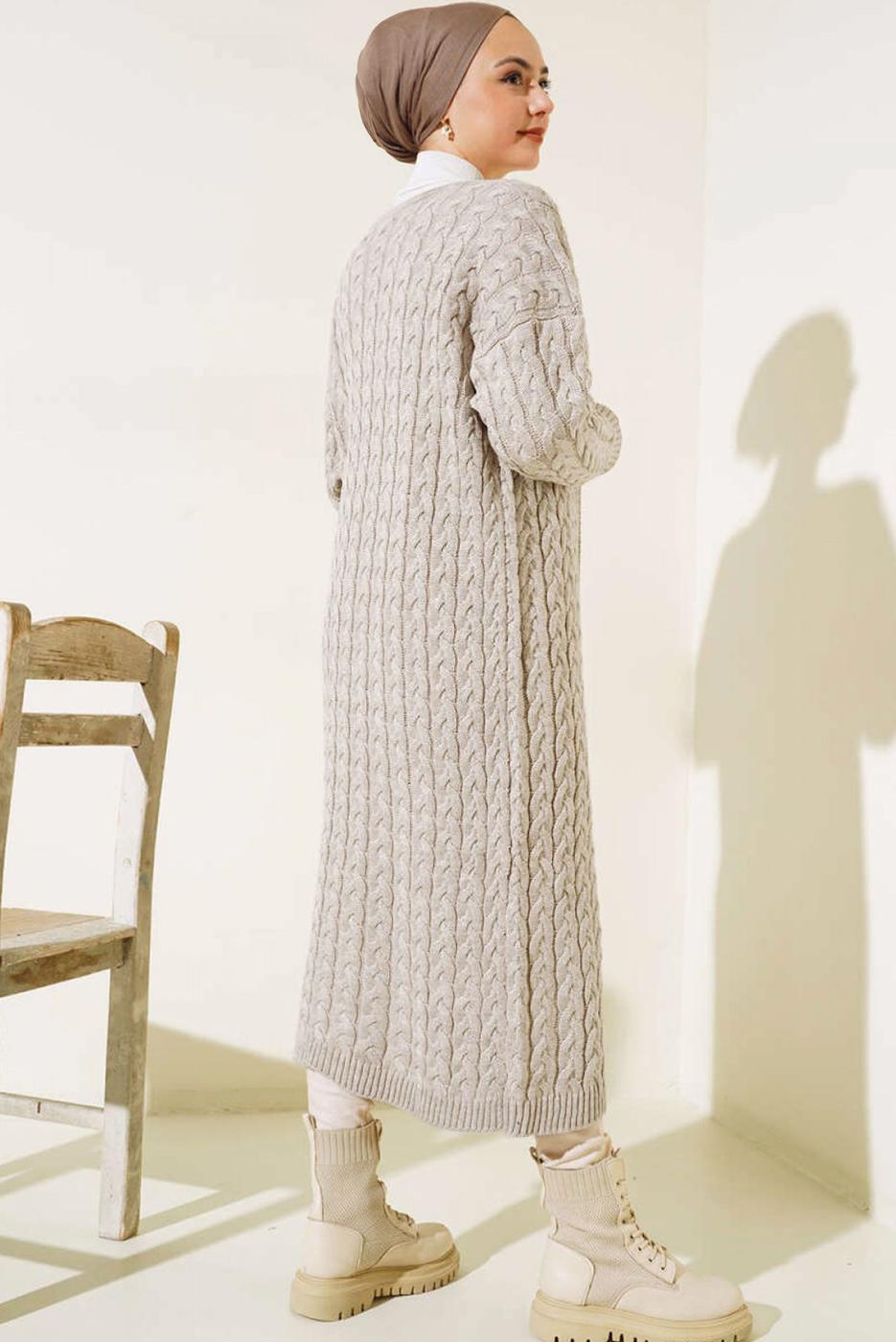 Tesettür giyim BEJ TRİKO HIRKA T 0773