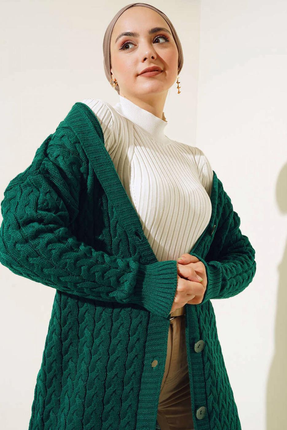 Tesettür giyim YEŞİL TRİKO HIRKA T 0773