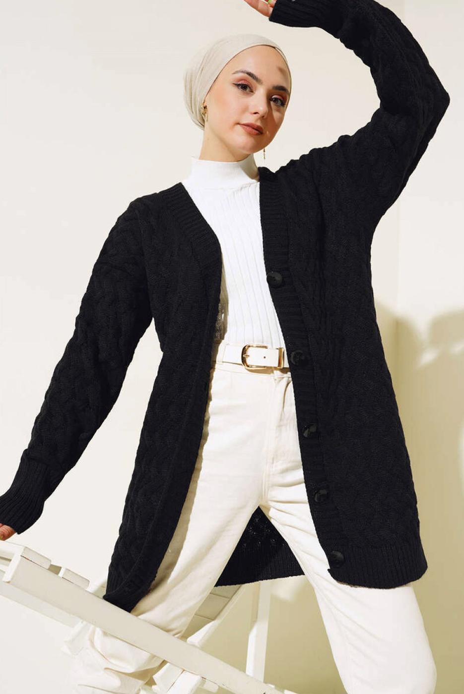Vêtements hijab NOIR CARDIGAN EN MAILLE T 0963