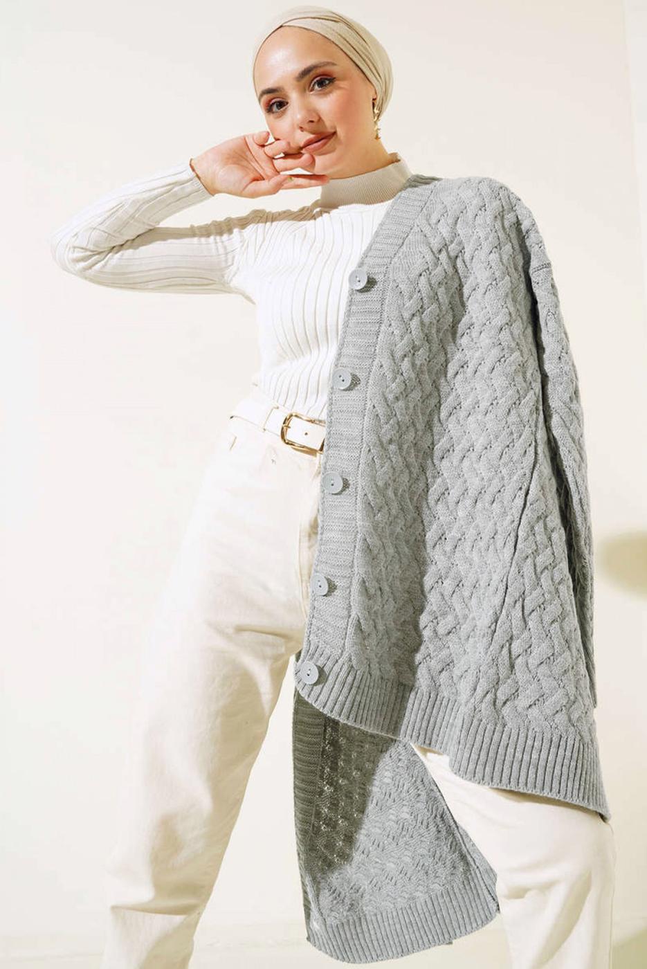 Tesettür giyim GRİ TRİKO HIRKA T 0963