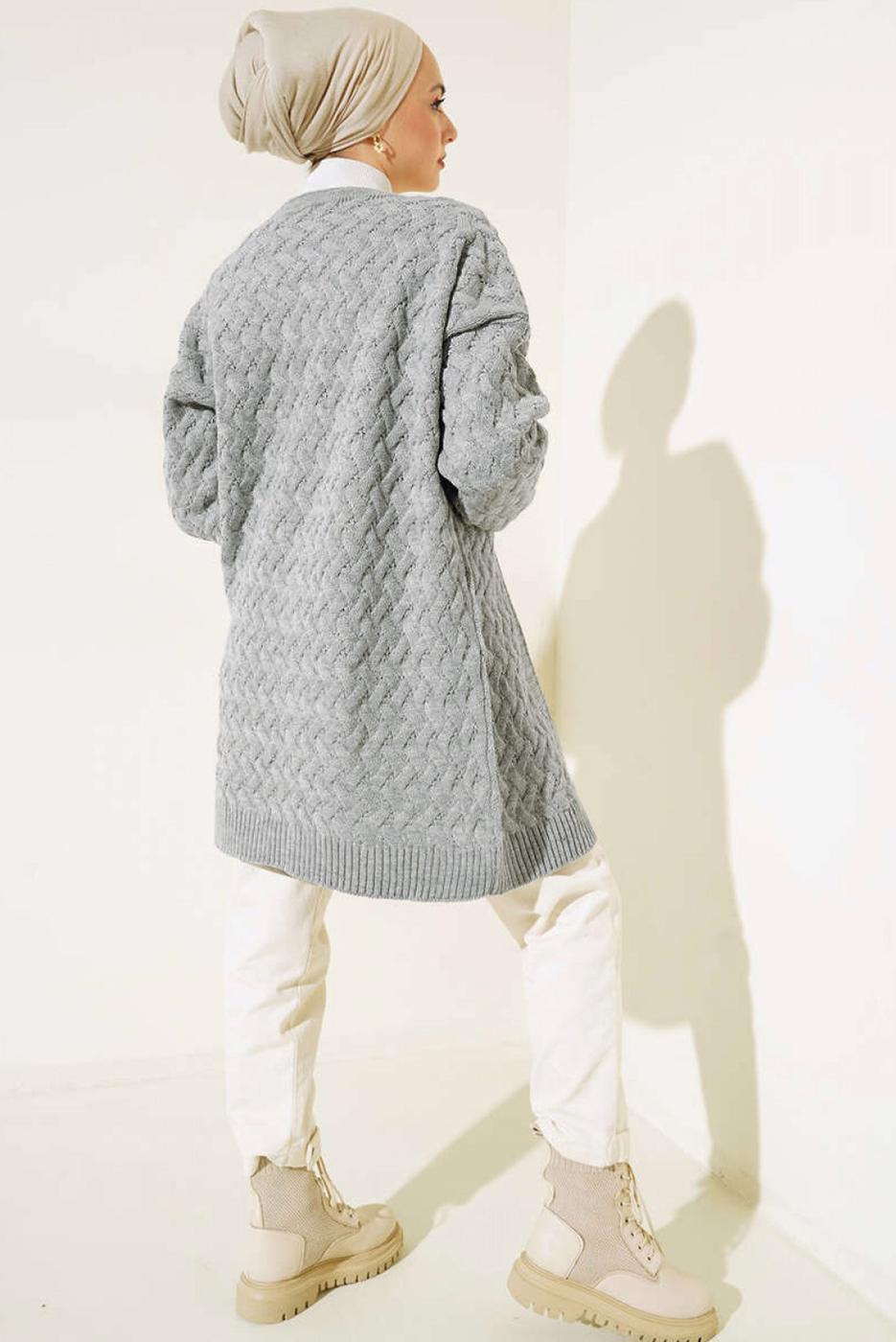 Tesettür giyim GRİ TRİKO HIRKA T 0963