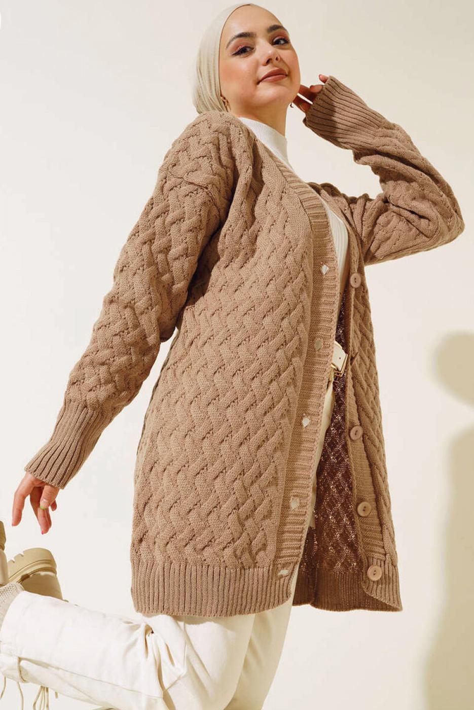 Tesettür giyim KAHVE TRİKO HIRKA T 0963