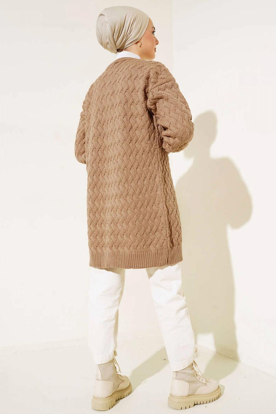 Tesettür giyim KAHVE TRİKO HIRKA T 0963