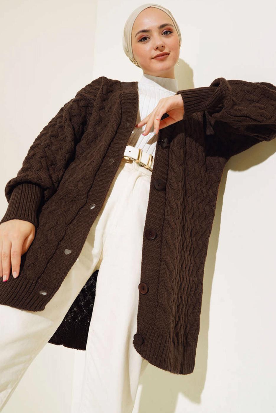 Tesettür giyim KAHVE TRİKO HIRKA T 0963