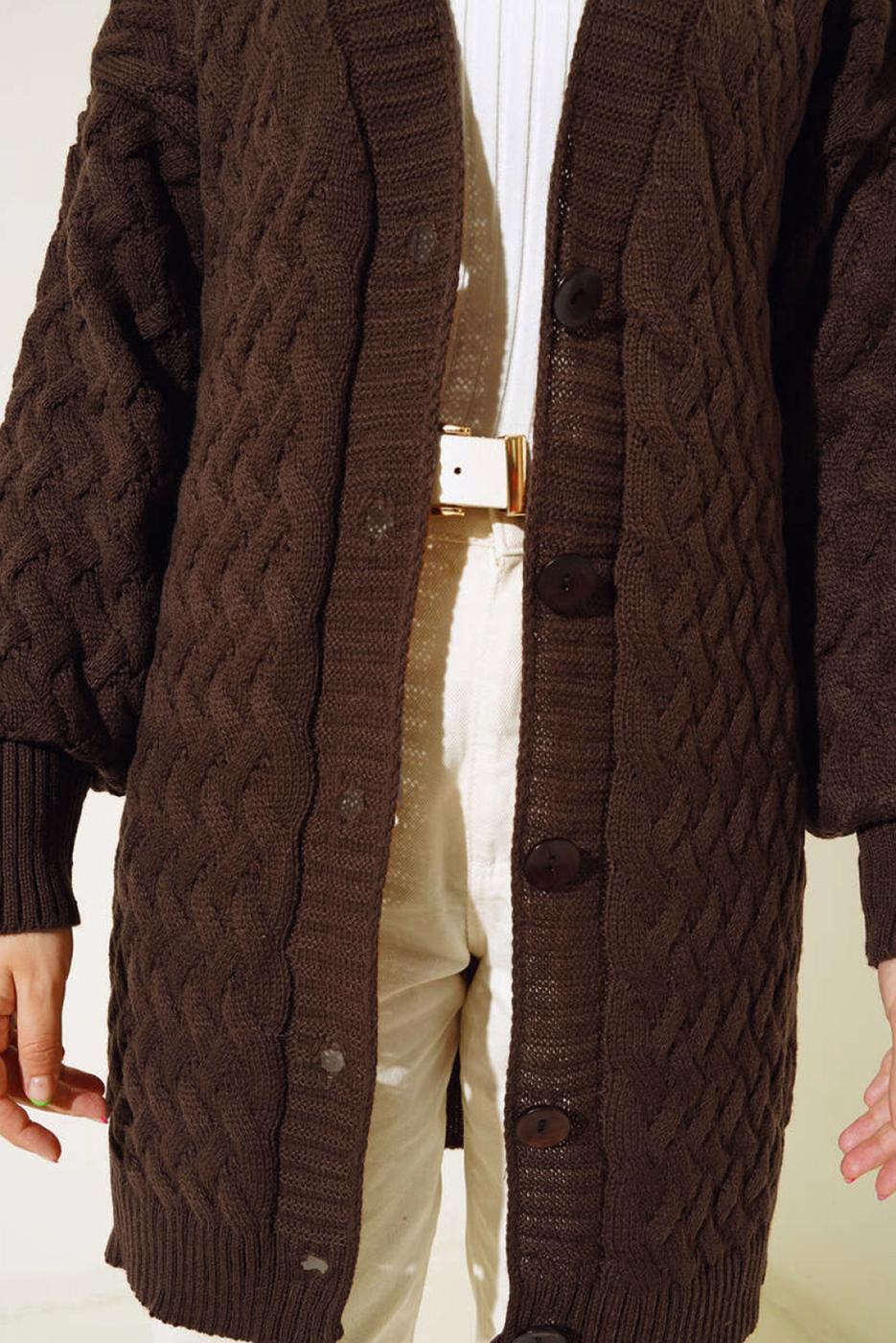 Tesettür giyim KAHVE TRİKO HIRKA T 0963