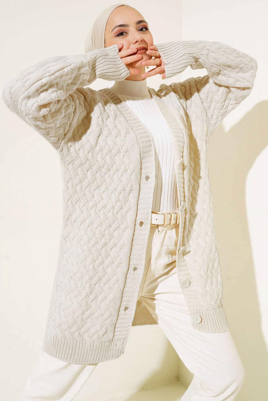 Tesettür giyim BEJ TRİKO HIRKA T 0963