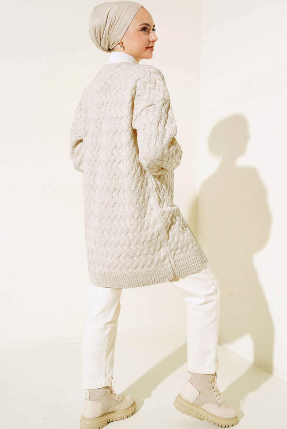 Tesettür giyim BEJ TRİKO HIRKA T 0963