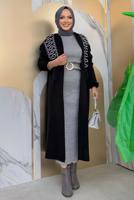 Tesettür giyim SİYAH DESENLİ TRİKO HIRKA T 10332