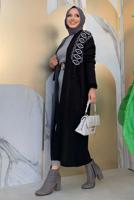 Tesettür giyim SİYAH DESENLİ TRİKO HIRKA T 10332