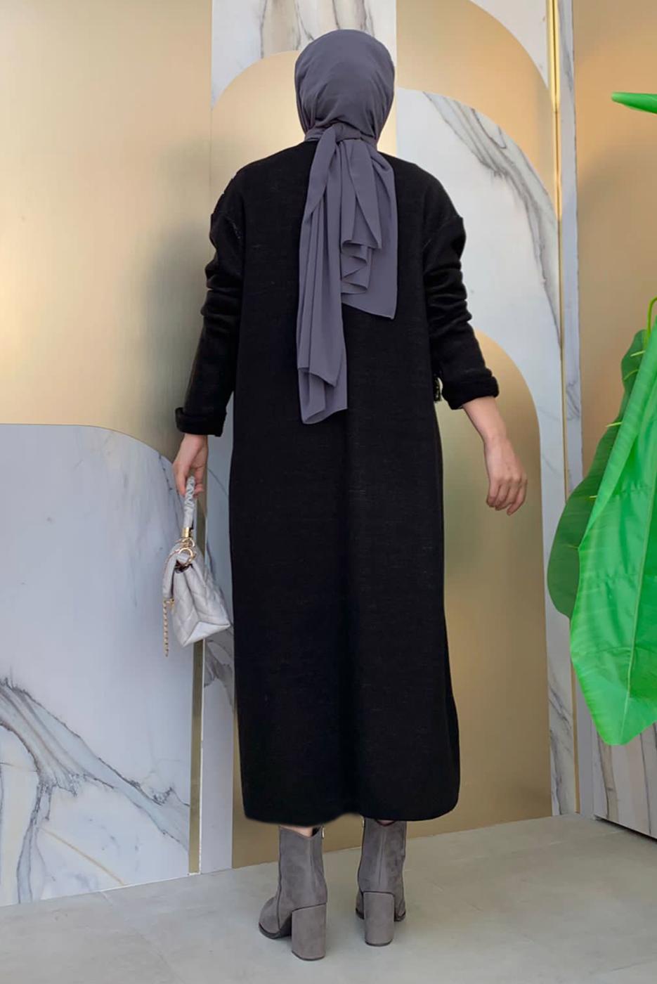 Tesettür giyim SİYAH DESENLİ TRİKO HIRKA T 10332