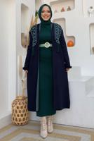 Tesettür giyim LACİVERT DESENLİ TRİKO HIRKA T 10332