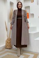 Tesettür giyim VİZON DESENLİ TRİKO HIRKA T 10332