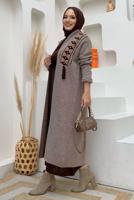 Tesettür giyim VİZON DESENLİ TRİKO HIRKA T 10332