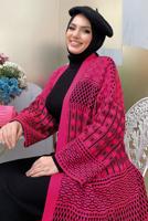 Tesettür giyim FUŞYA DESENLİ TRİKO HIRKA T 1236