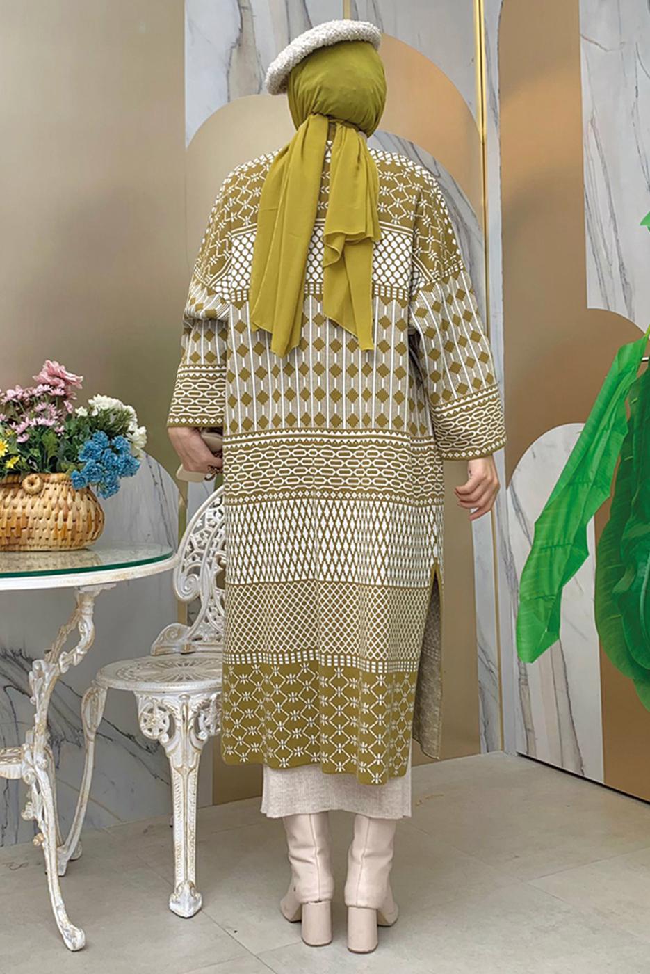 Tesettür giyim TABA DESENLİ TRİKO HIRKA T 1236