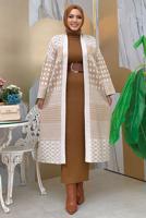 Tesettür giyim BEJ DESENLİ TRİKO HIRKA T 1236