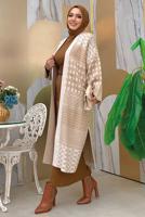 Tesettür giyim BEJ DESENLİ TRİKO HIRKA T 1236