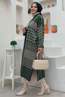 Hijab clothing GREEN PATTERNED KNITWEAR CARDIGAN T 1236