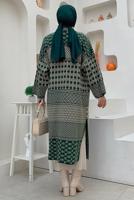 Hijab clothing GREEN PATTERNED KNITWEAR CARDIGAN T 1236