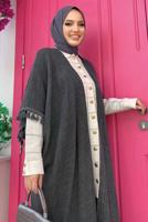 Tesettür giyim GRİ PÜSKÜL DETAYLI TRİKO HIRKA T 1341