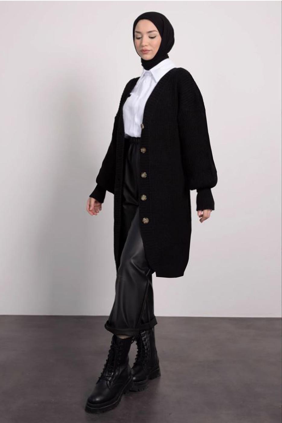 Vêtements hijab NOIR CARDIGAN EN MAILLE T 1876