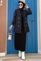 Tesettür giyim SİYAH KARE DESENLİ CEKET T 2177