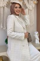 Tesettür giyim EKRU KARE DESENLİ CEKET T 2177