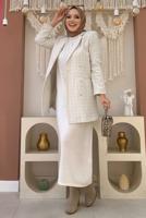 Tesettür giyim EKRU KARE DESENLİ CEKET T 2177