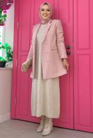 Tesettür giyim PUDRA KARE DESENLİ CEKET T 2177