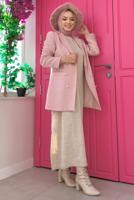 Tesettür giyim PUDRA KARE DESENLİ CEKET T 2177