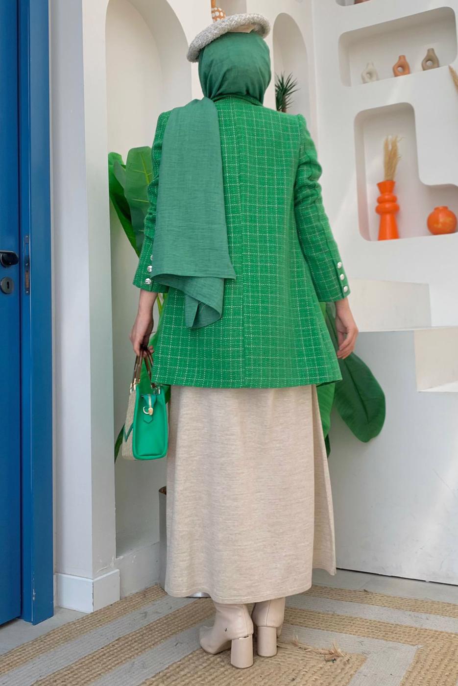 Vêtements hijab VERT VESTE À CARREAUX T 2177