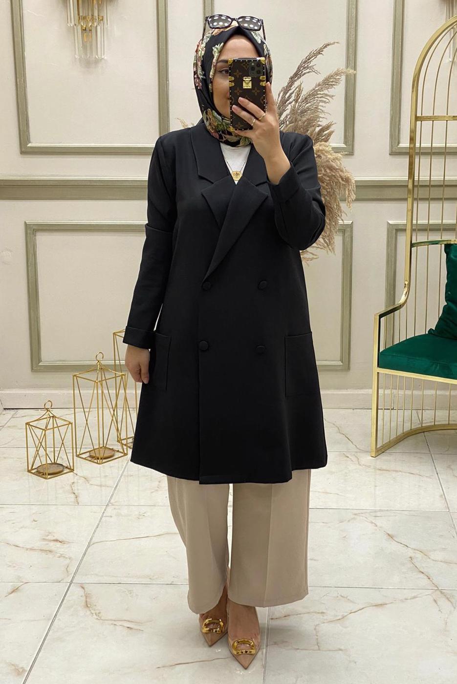 Vêtements hijab NOIR VESTE À DOUBLE BOUTONNAGE T 31311