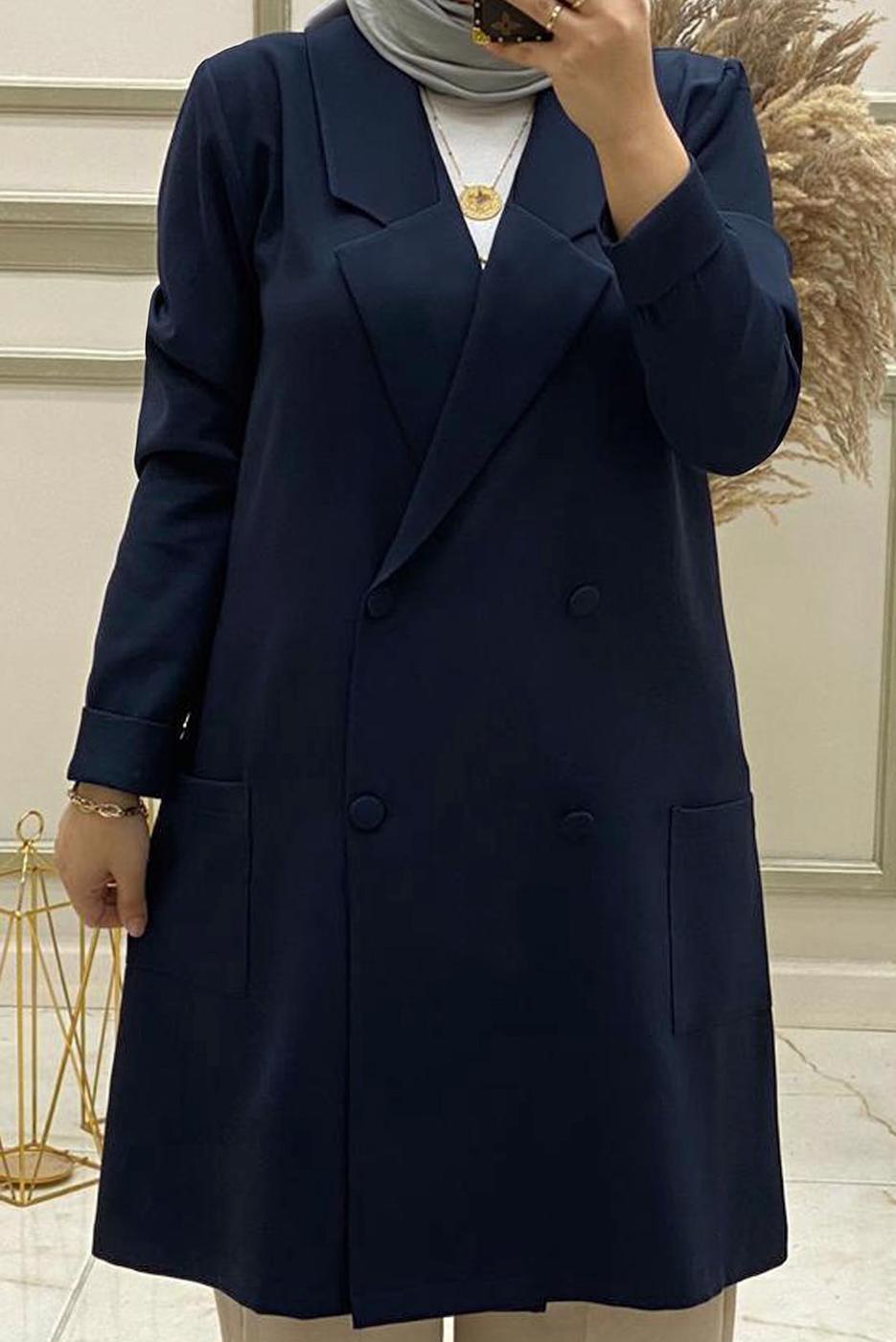 Vêtements hijab BLEU MARINE VESTE À DOUBLE BOUTONNAGE T 31311