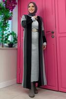 Hijab clothing BLACK STRIPED KNITWEAR JACKET T 31332