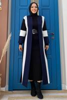 Hijab clothing NAVY BLUE STRIPED KNITWEAR JACKET T 31332