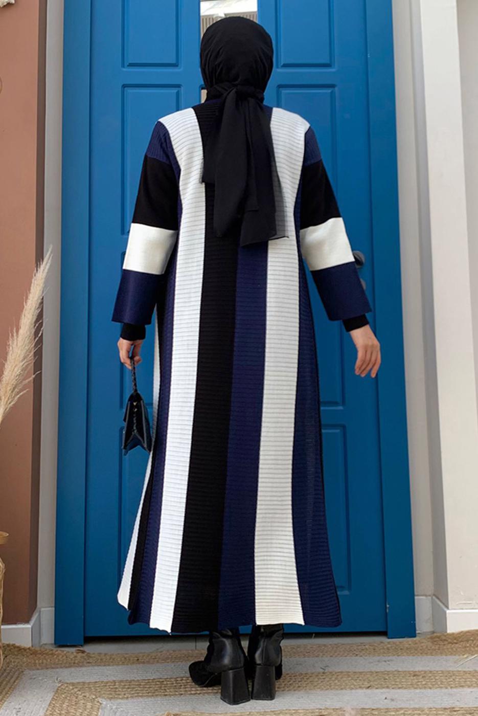 Hijab clothing NAVY BLUE STRIPED KNITWEAR JACKET T 31332